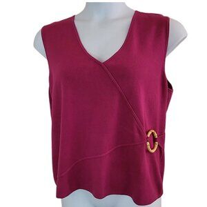 Spenser Jeremy Woman Pink Knit V-Neck Sleeveless Tank w/ Bamboo Accent Size 2X